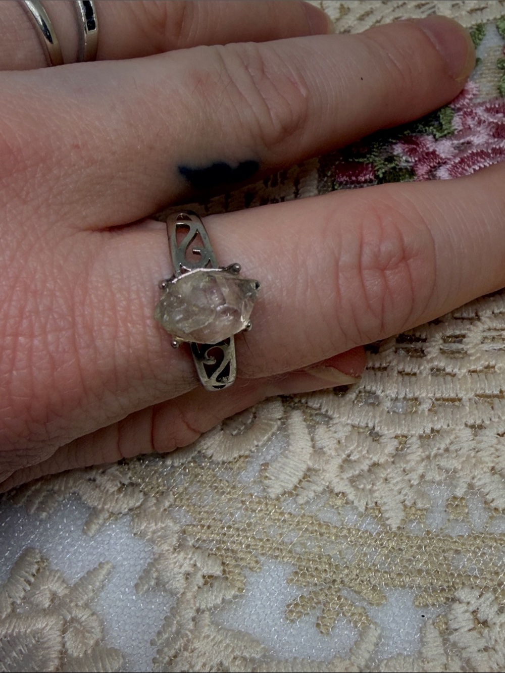 Raw Genuine Herkimer Diamond Adjustable 925 Sterling Silver Ring | Witchy Luxe